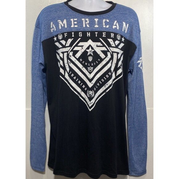 American Fighter T Shirt XXL Parkside Premium Athletic Long Sleeve Blue Black - Picture 2 of 7
